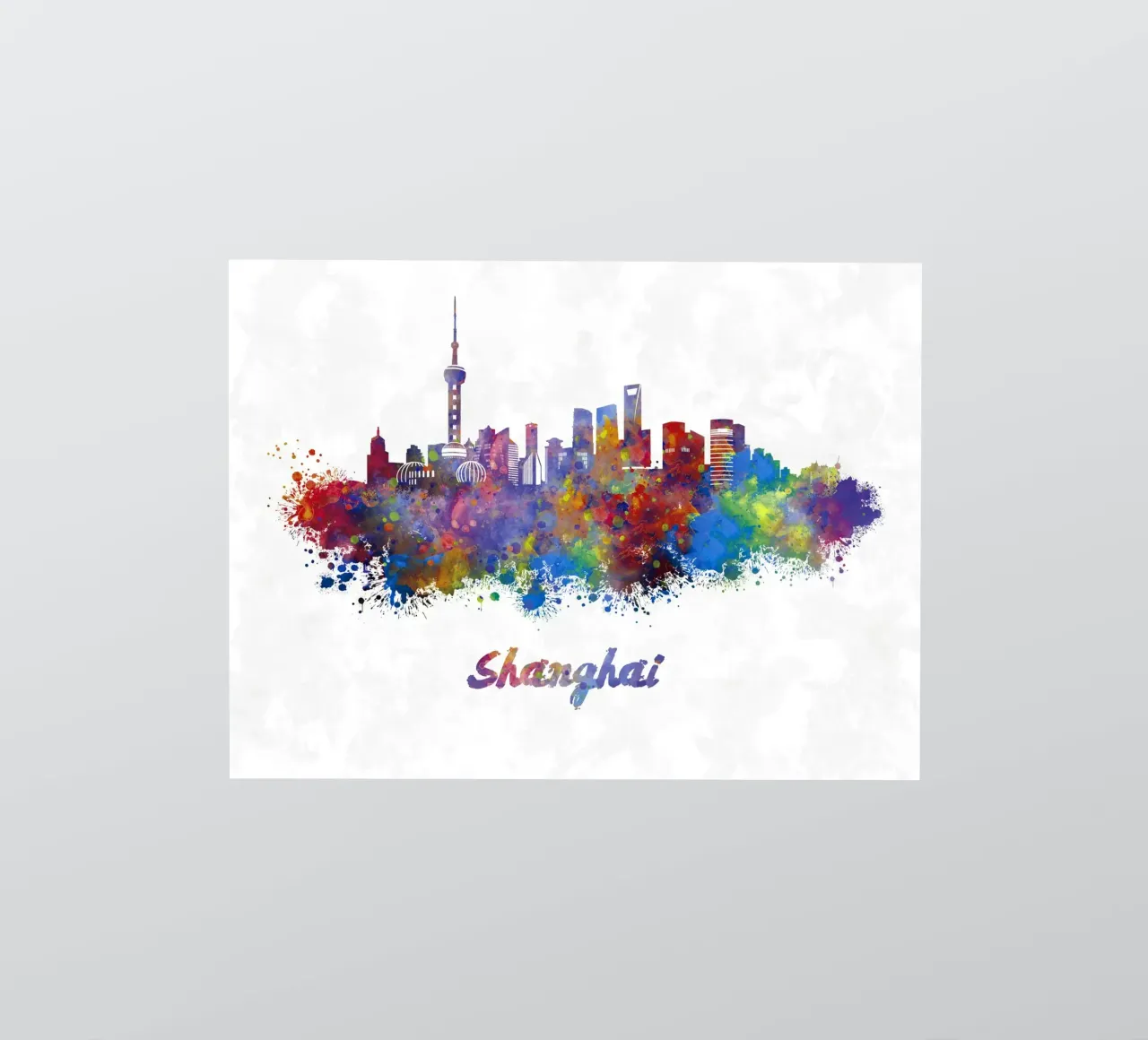 Lo skyline di Shanghai in acquerello adesivo da 🎁 ARTVI-SHOP