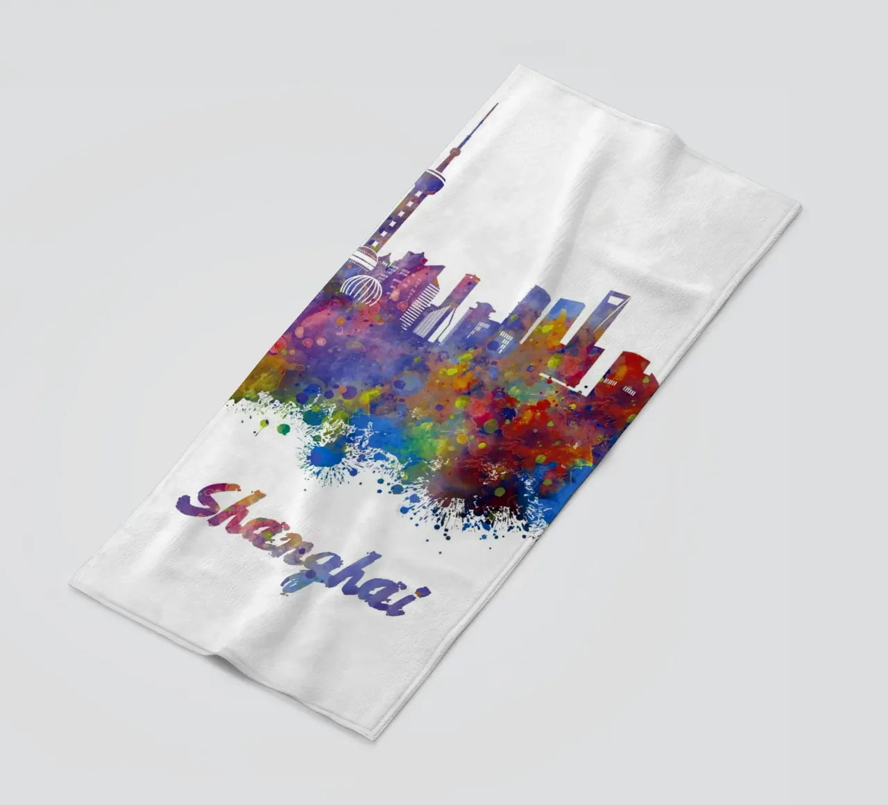 Lo skyline di Shanghai in acquerello telo mare da ARTVI-SHOP