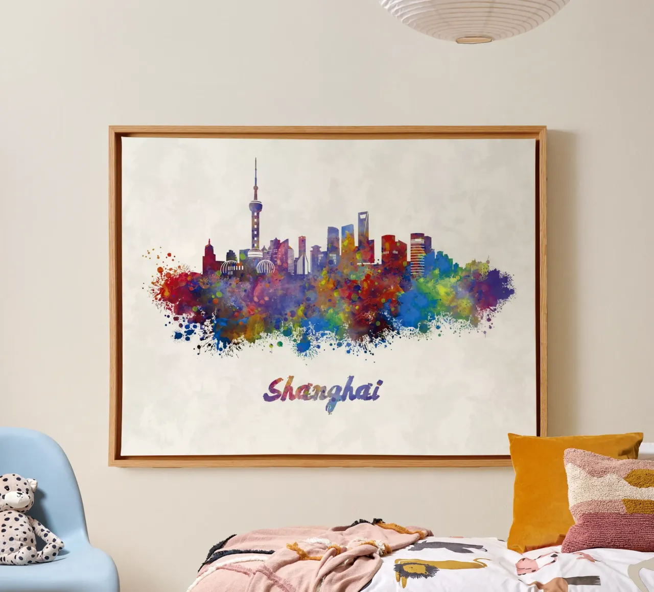 Lo skyline di Shanghai in acquerello tela da 🎁 ARTVI-SHOP