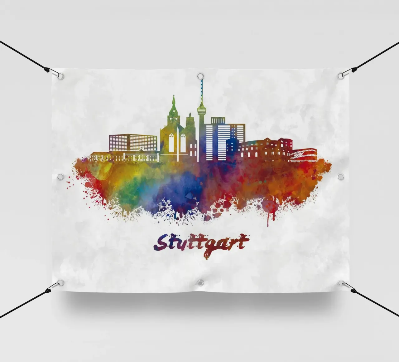 Lo skyline di Stoccarda in acquerello telo in pvc da 🎁 ARTVI-SHOP