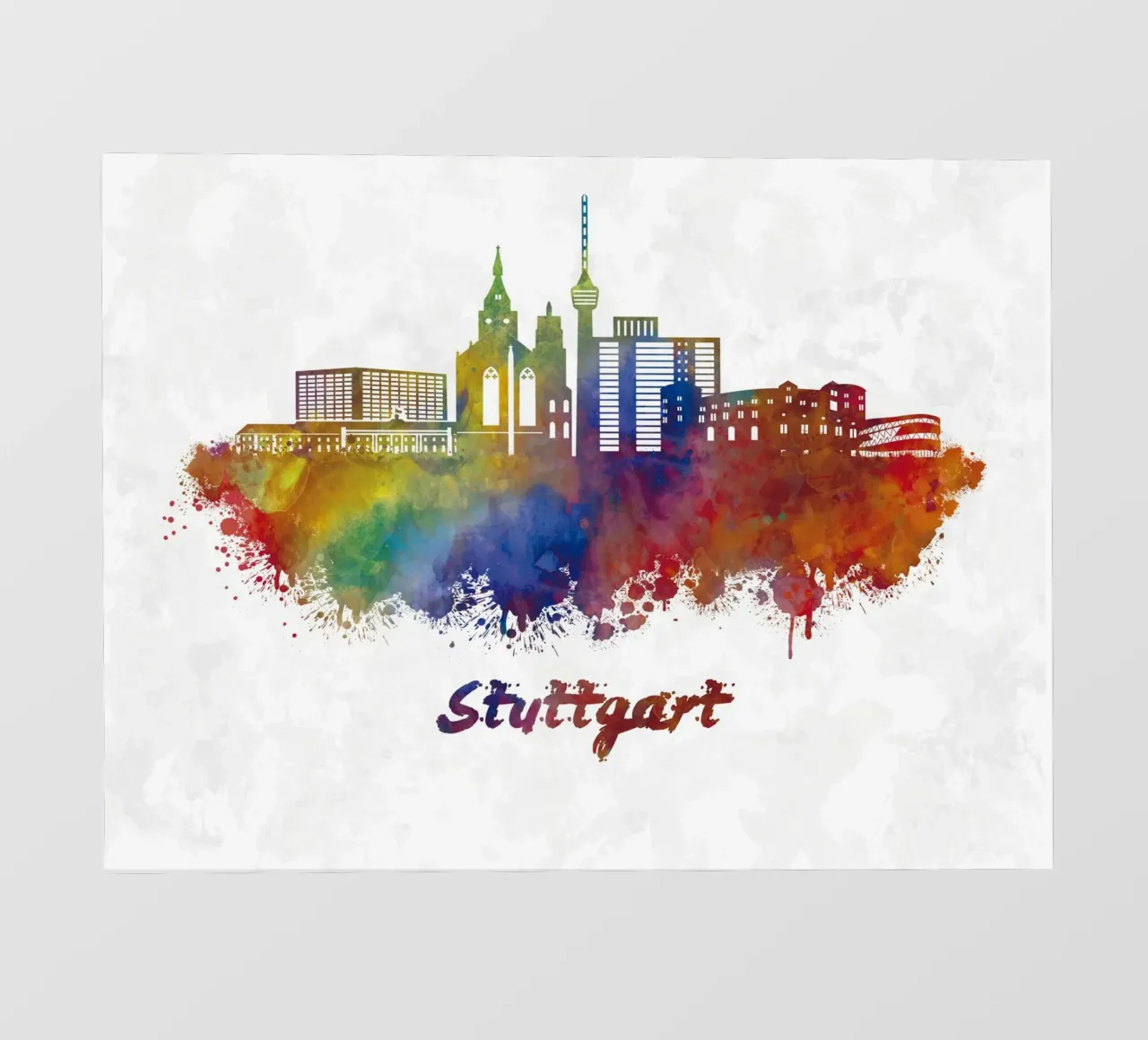 Lo skyline di Stoccarda in acquerello telo in pvc da 🎁 ARTVI-SHOP