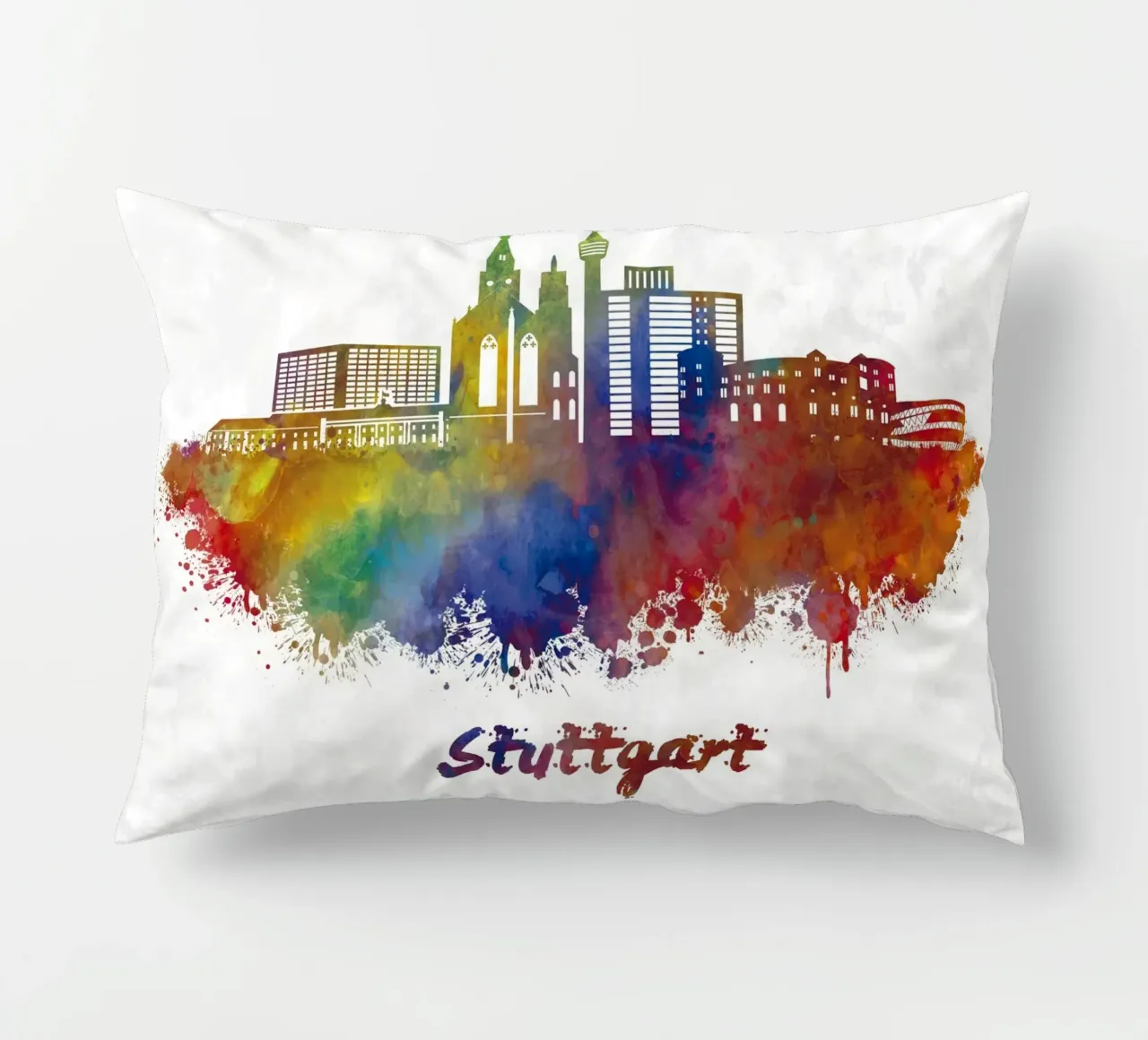 Stuttgarter Skyline in Aquarell Kissen von 🎁 ARTVI-SHOP