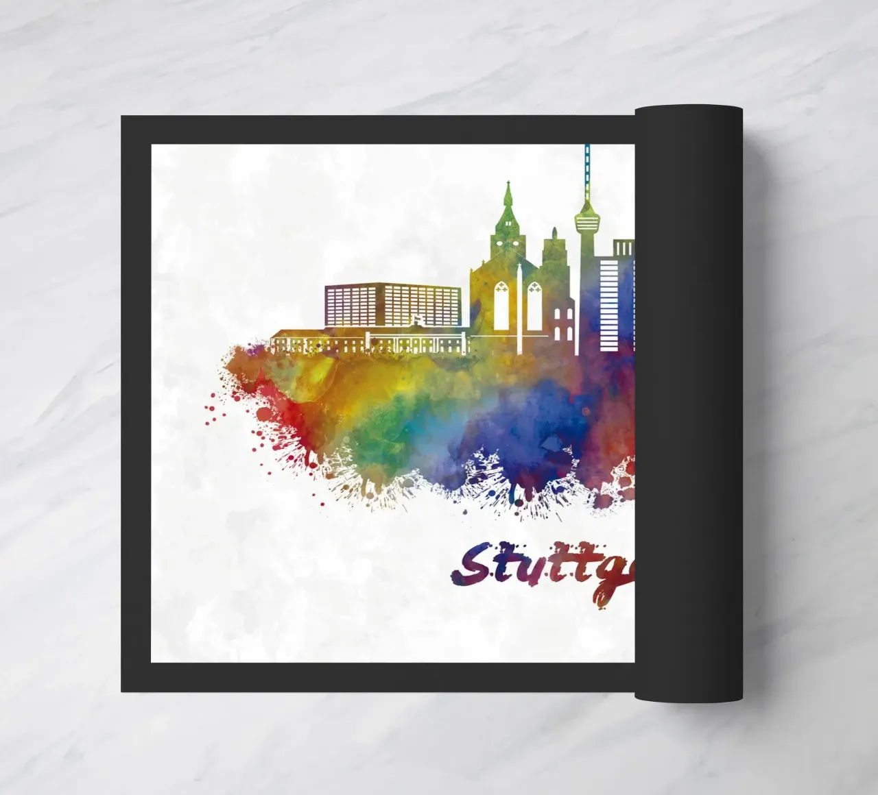 Lo skyline di Stoccarda in acquerello zerbino da 🎁 ARTVI-SHOP