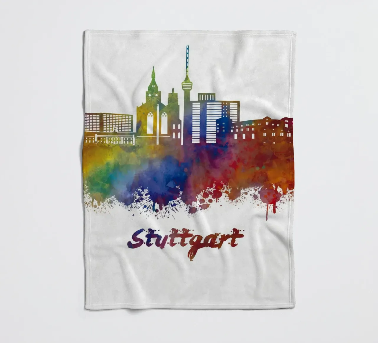 Lo skyline di Stoccarda in acquerello coperta in pile da 🎁 ARTVI-SHOP