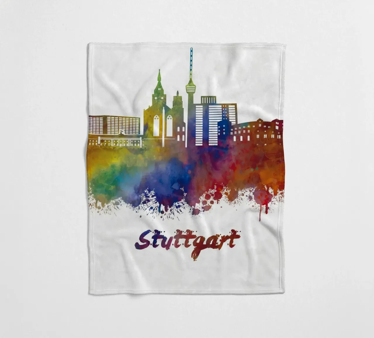 Lo skyline di Stoccarda in acquerello coperta in pile da 🎁 ARTVI-SHOP