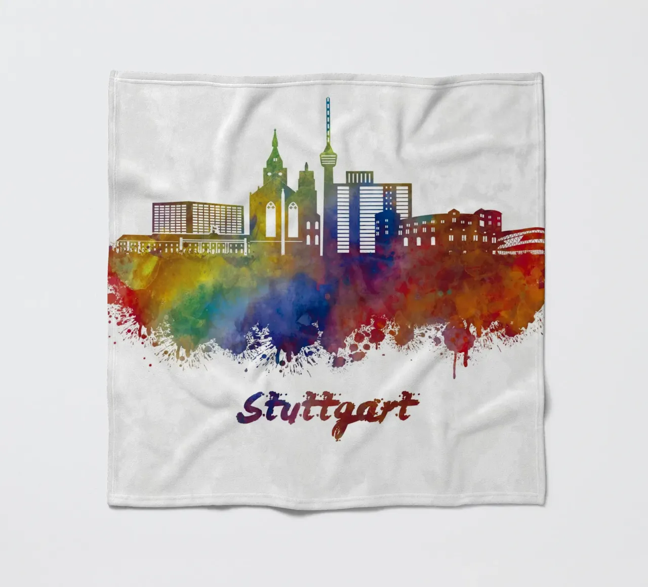 Lo skyline di Stoccarda in acquerello coperta in pile da 🎁 ARTVI-SHOP