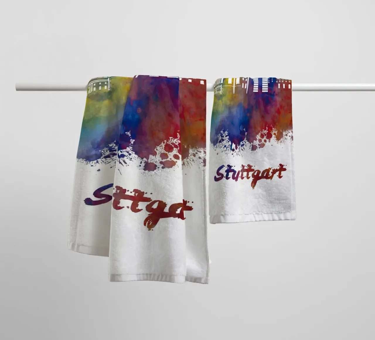 Stuttgart skyline in aquarel badhanddoek van 🎁 ARTVI-SHOP