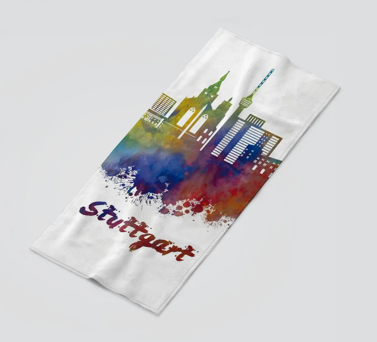 Lo skyline di Stoccarda in acquerello telo mare da 🎁 ARTVI-SHOP
