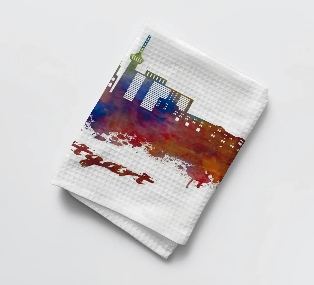 Ligne d'horizon de Stuttgart en aquarelle torchon de 🎁 ARTVI-SHOP