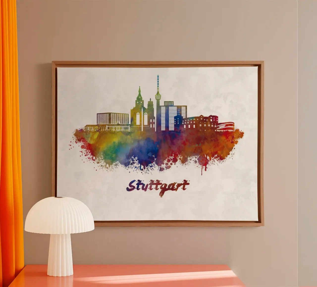 Stuttgart skyline in watercolor canvas by 🎁 ARTVI-SHOP