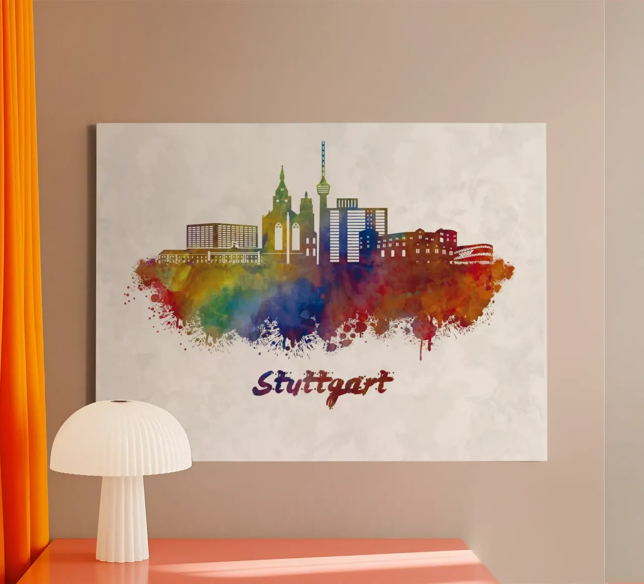 Stuttgart skyline in watercolor canvas by 🎁 ARTVI-SHOP