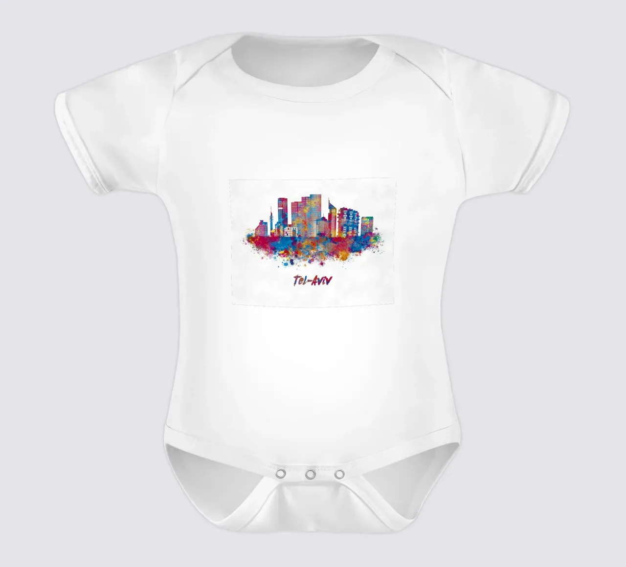 Lo skyline di Tel Aviv in acquerello body neonato maniche corte da ARTVI-SHOP