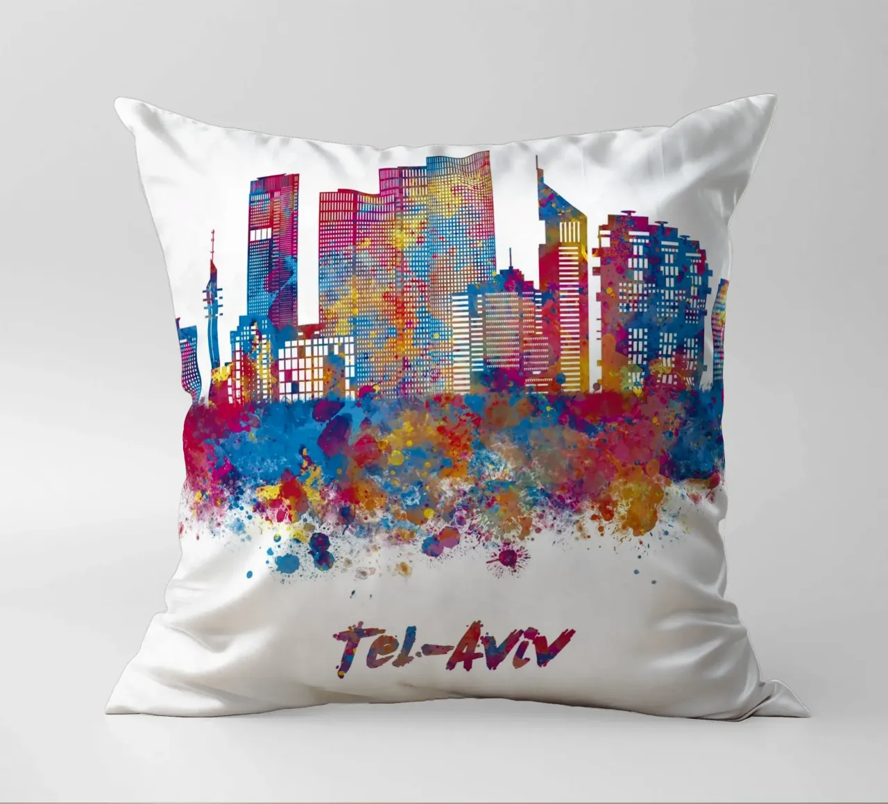 Lo skyline di Tel Aviv in acquerello cuscino da ARTVI-SHOP