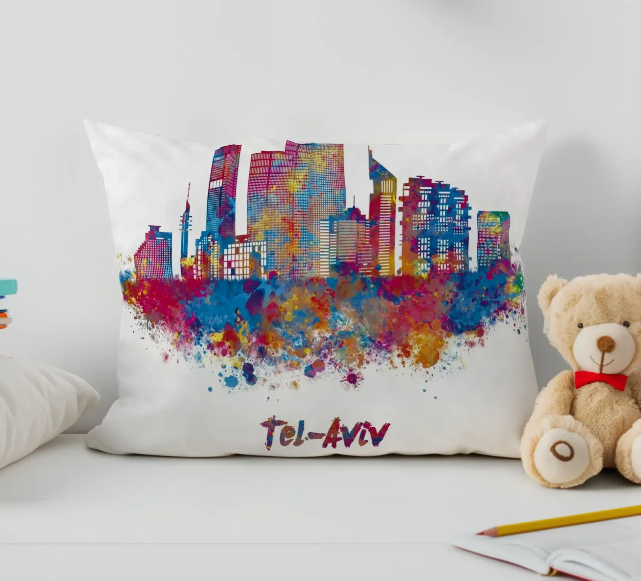 Lo skyline di Tel Aviv in acquerello cuscino da ARTVI-SHOP
