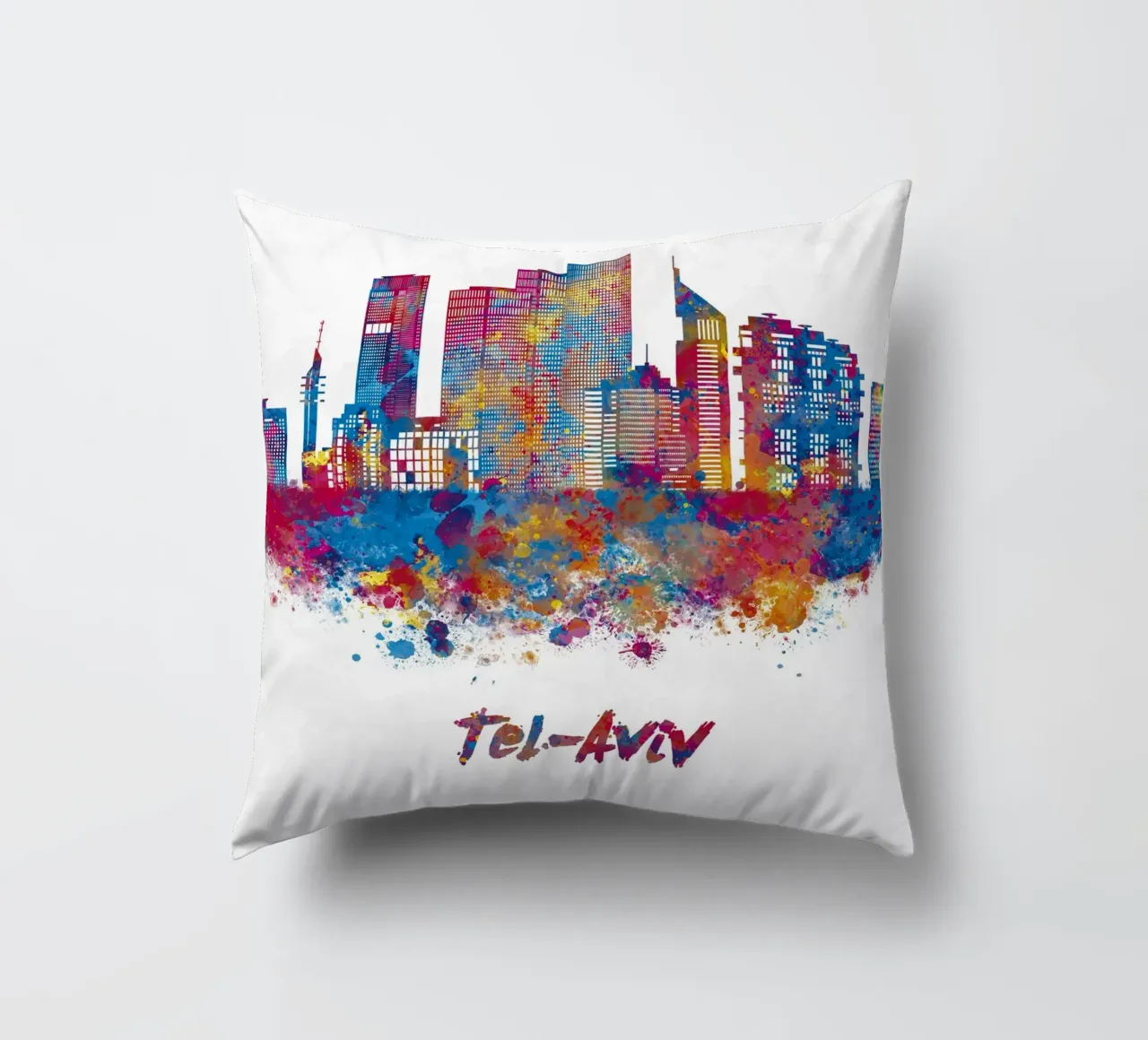 Lo skyline di Tel Aviv in acquerello cuscino da ARTVI-SHOP