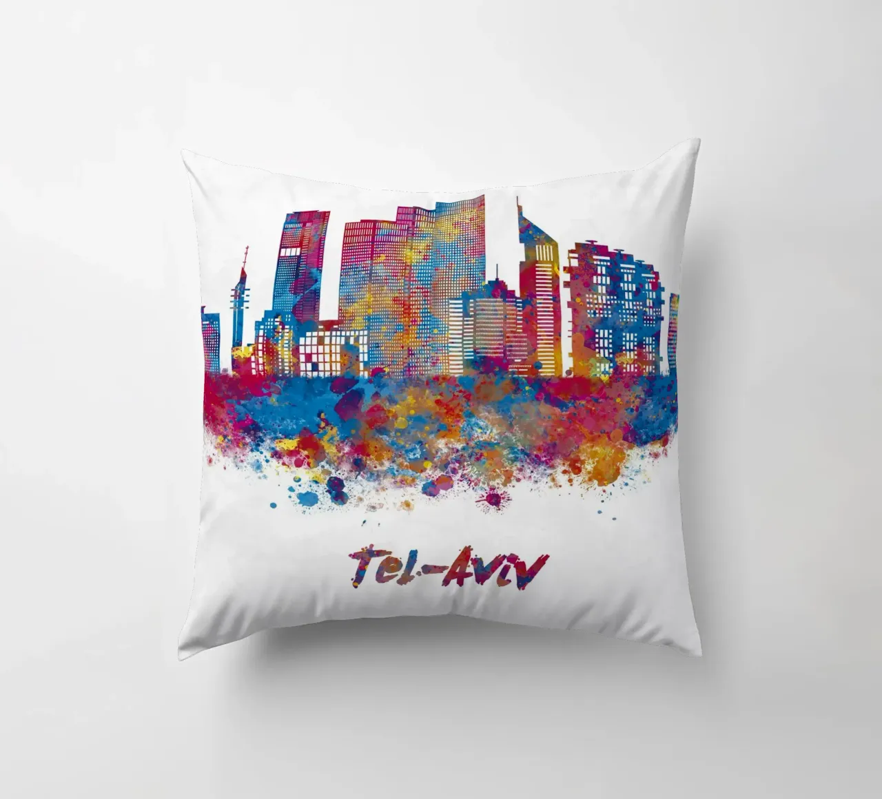 Lo skyline di Tel Aviv in acquerello cuscino da ARTVI-SHOP