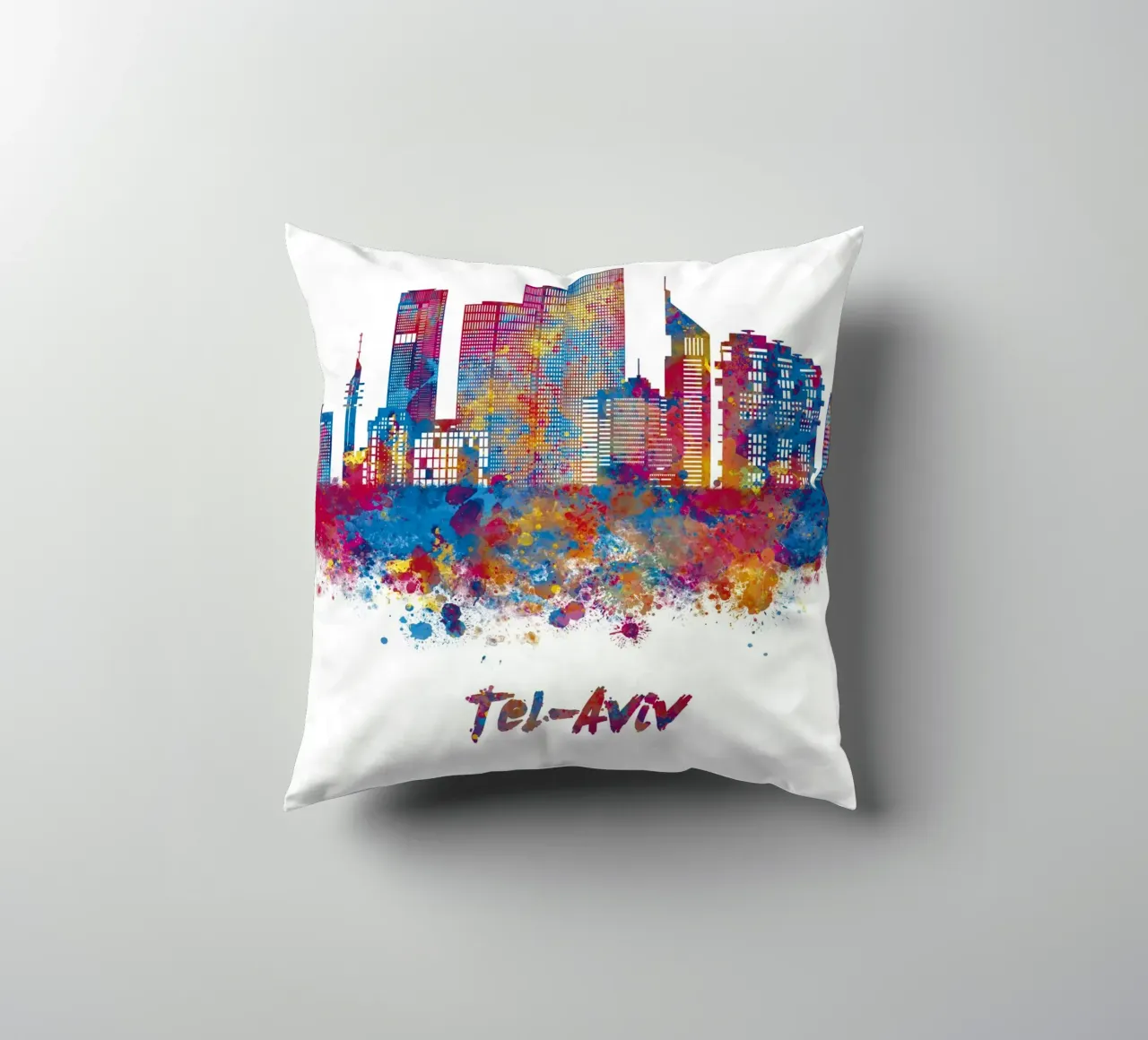 Lo skyline di Tel Aviv in acquerello cuscino da ARTVI-SHOP