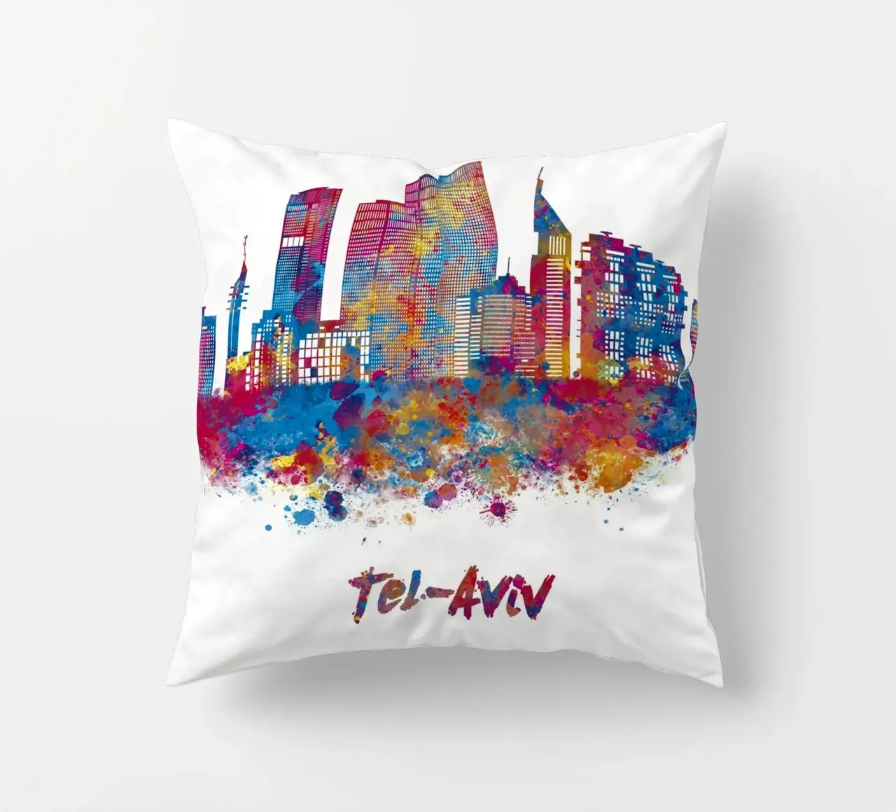 Lo skyline di Tel Aviv in acquerello cuscino da ARTVI-SHOP