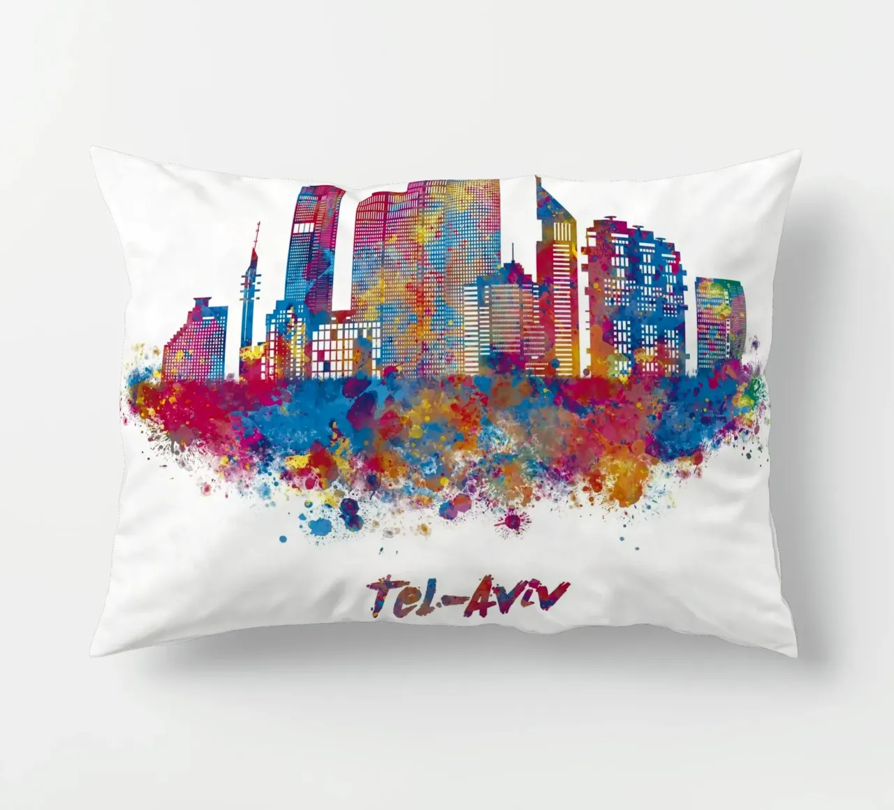 Lo skyline di Tel Aviv in acquerello cuscino da ARTVI-SHOP