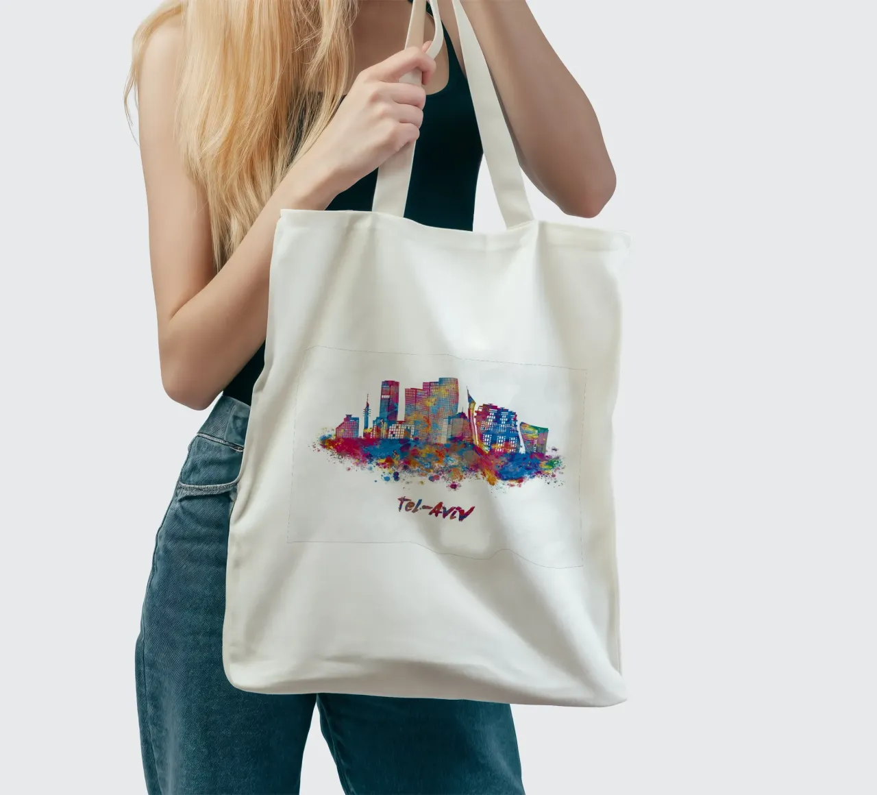 Lo skyline di Tel Aviv in acquerello borsa in juta da ARTVI-SHOP