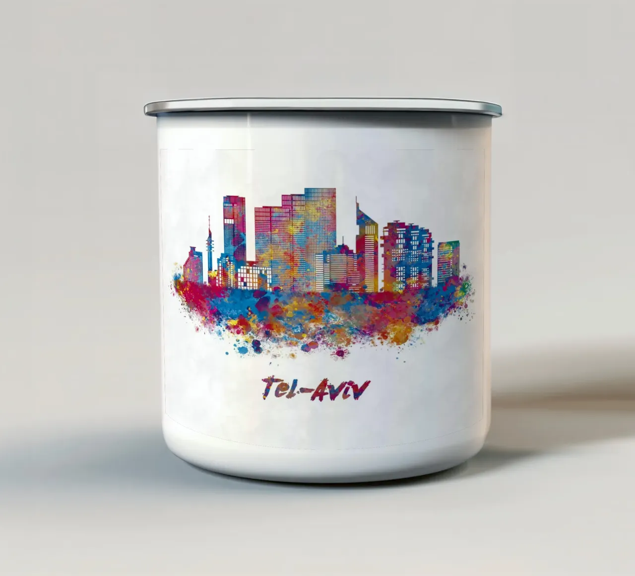 Lo skyline di Tel Aviv in acquerello tazza in smalto da ARTVI-SHOP