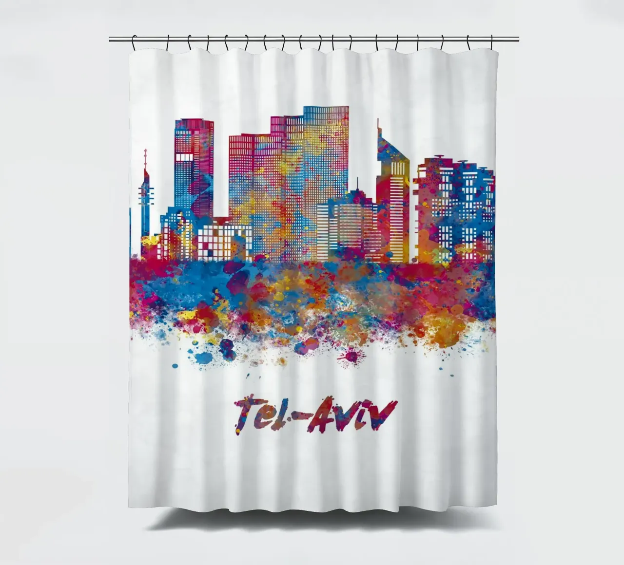 Lo skyline di Tel Aviv in acquerello tenda da doccia da ARTVI-SHOP