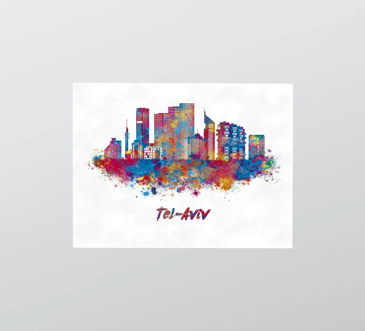 Lo skyline di Tel Aviv in acquerello adesivo da 🎁 ARTVI-SHOP