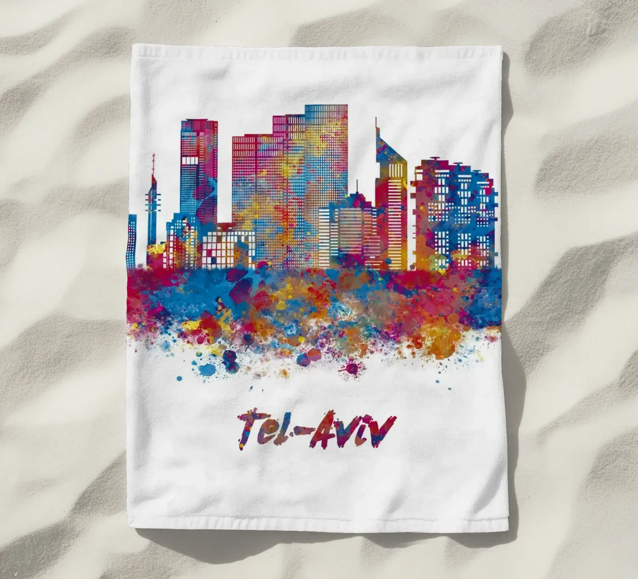 Lo skyline di Tel Aviv in acquerello telo mare da ARTVI-SHOP