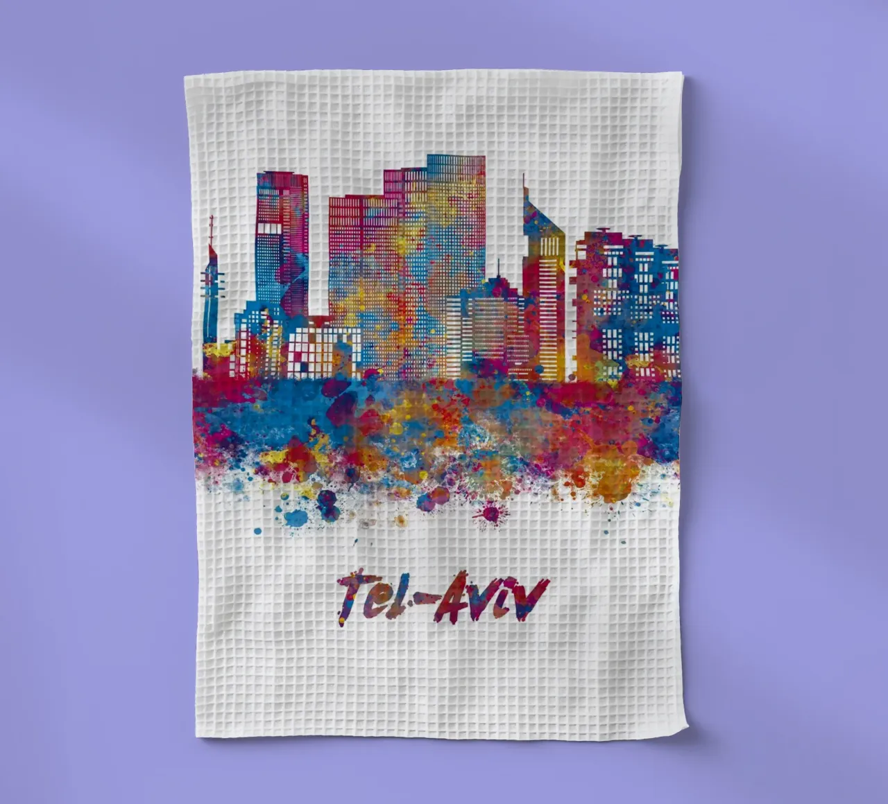 Lo skyline di Tel Aviv in acquerello canovaccio da cucina da ARTVI-SHOP