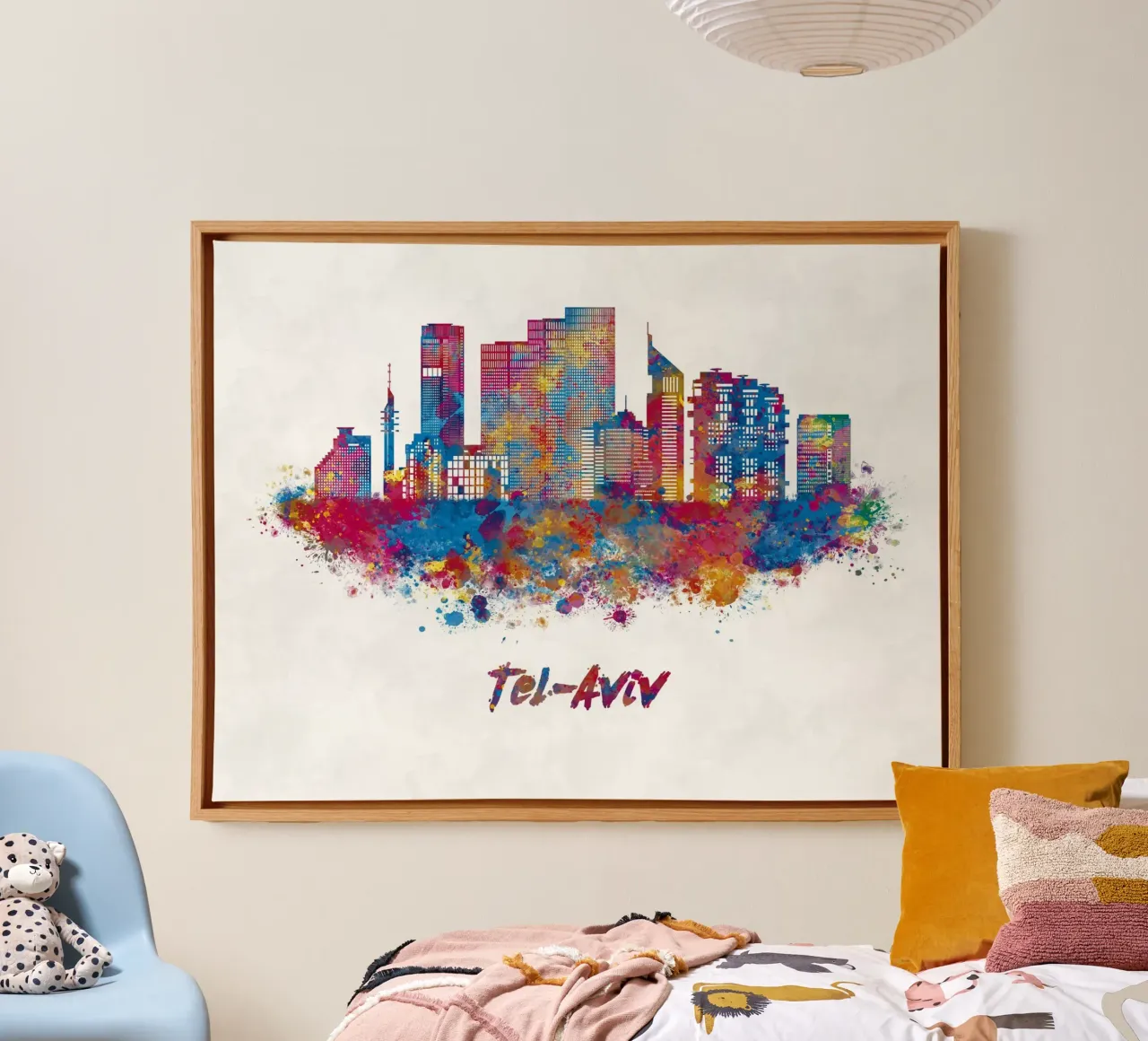 Lo skyline di Tel Aviv in acquerello tela da 🎁 ARTVI-SHOP