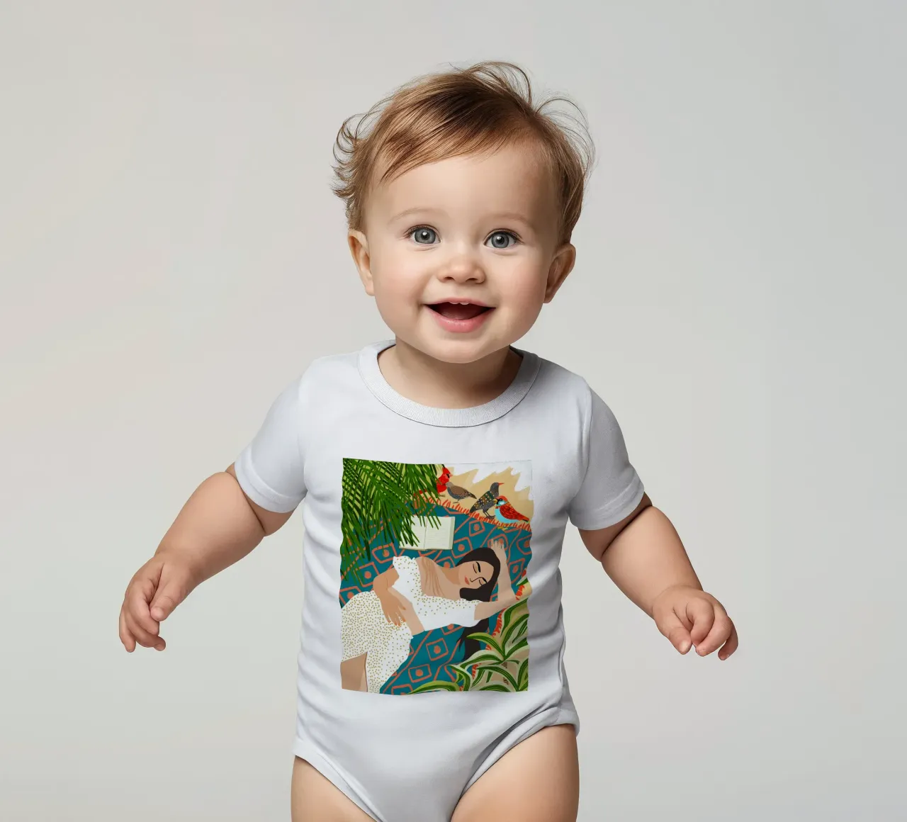 Beach. Read. Sleep. Repeat. Bohemian Birds Vacation short-sleeve baby romper by 83oranges