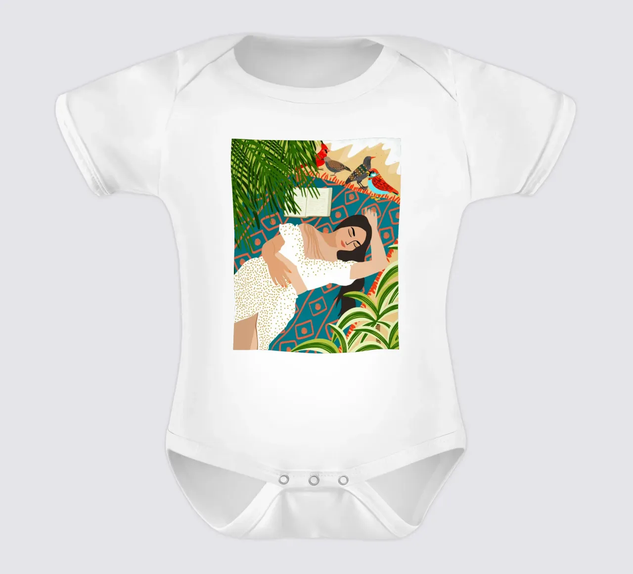 Beach. Read. Sleep. Repeat. Bohemian Birds Vacation short-sleeve baby romper by 83oranges