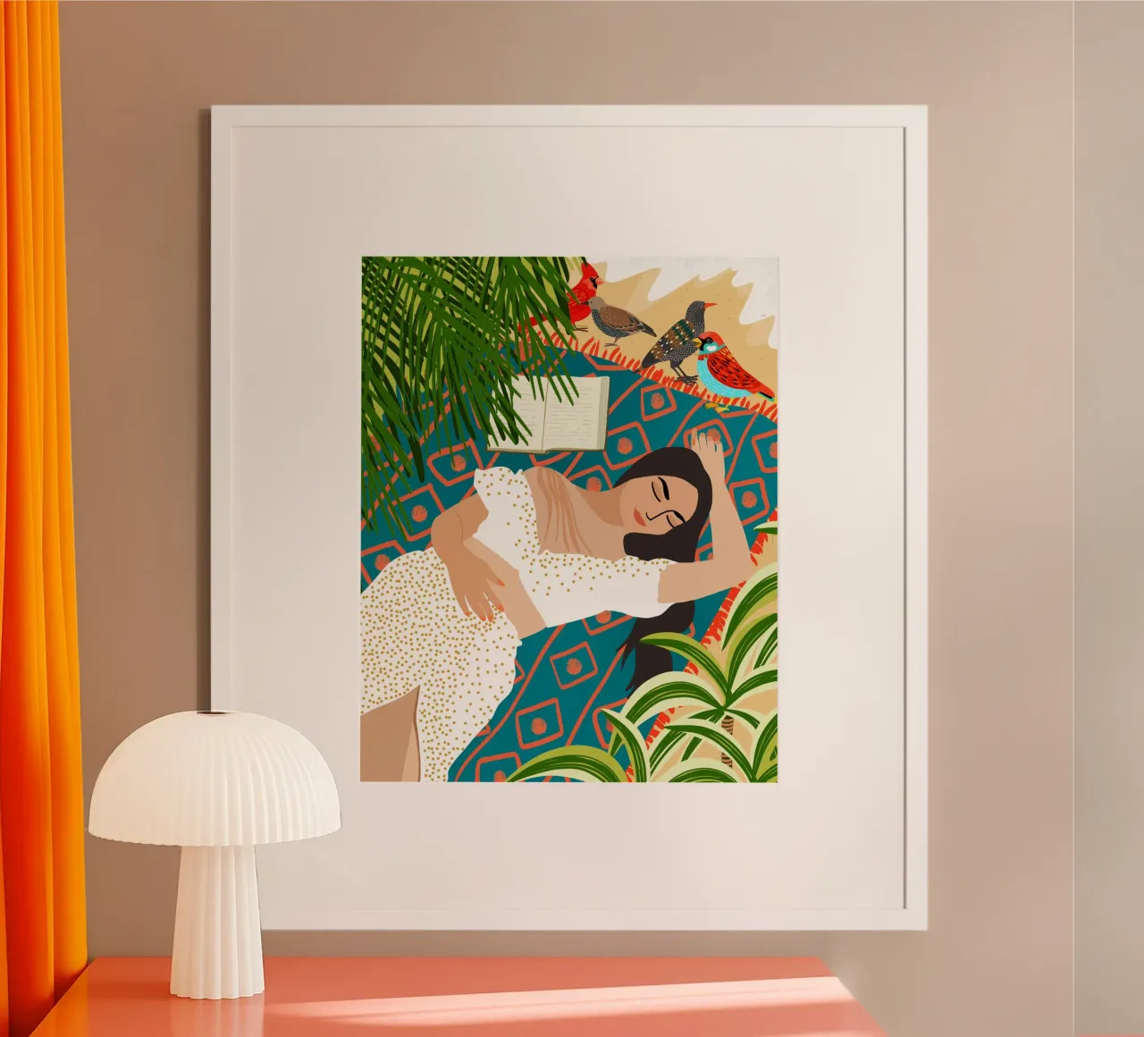 Spiaggia. Leggere. Dormire. Ripetere. Vacanza con gli uccelli boemi poster con telaio in plastica da 83oranges