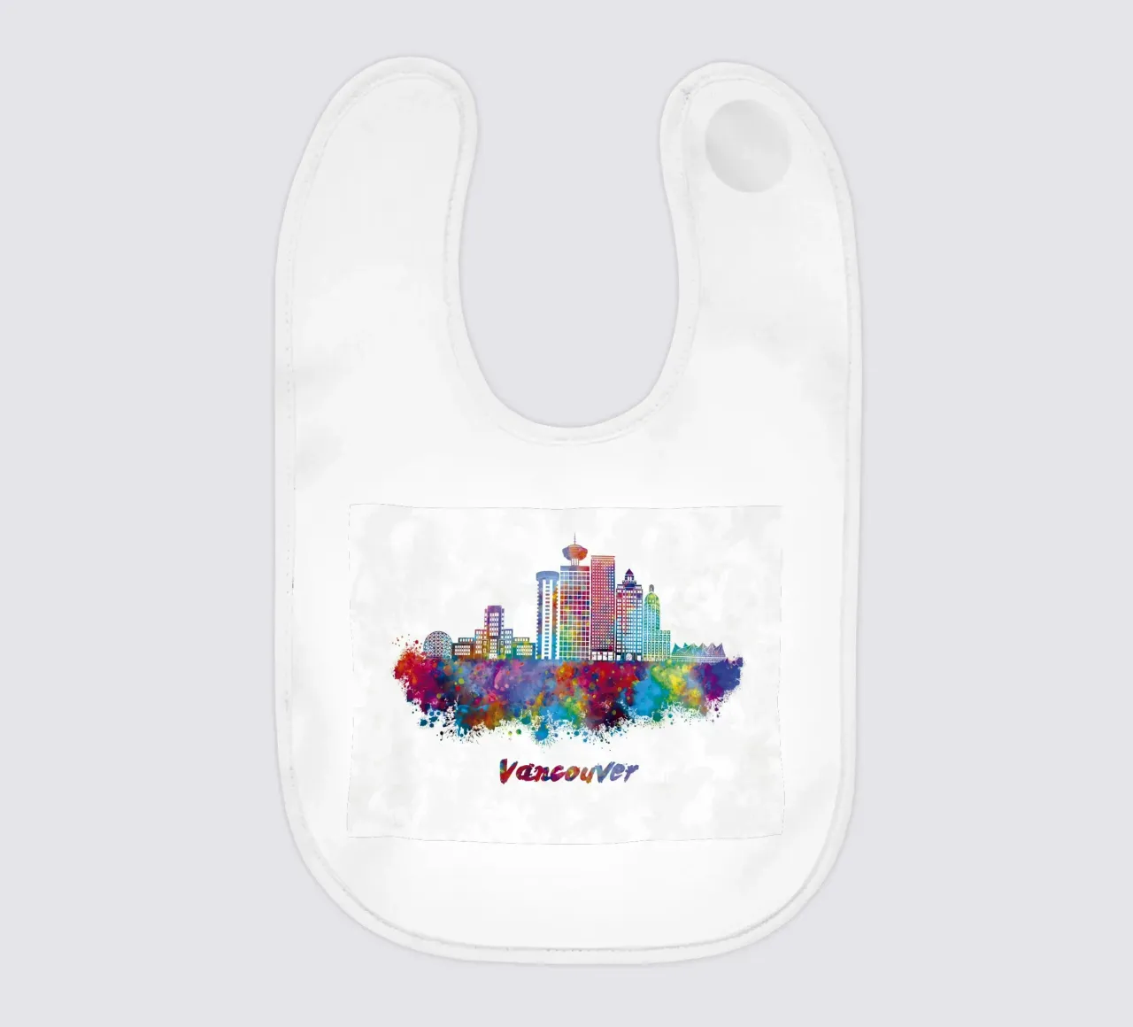 Lo skyline di Vancouver in acquerello bavaglino da ARTVI-SHOP