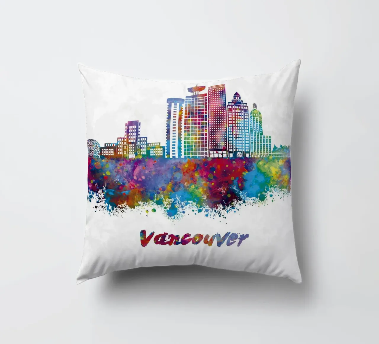 Lo skyline di Vancouver in acquerello cuscino da ARTVI-SHOP