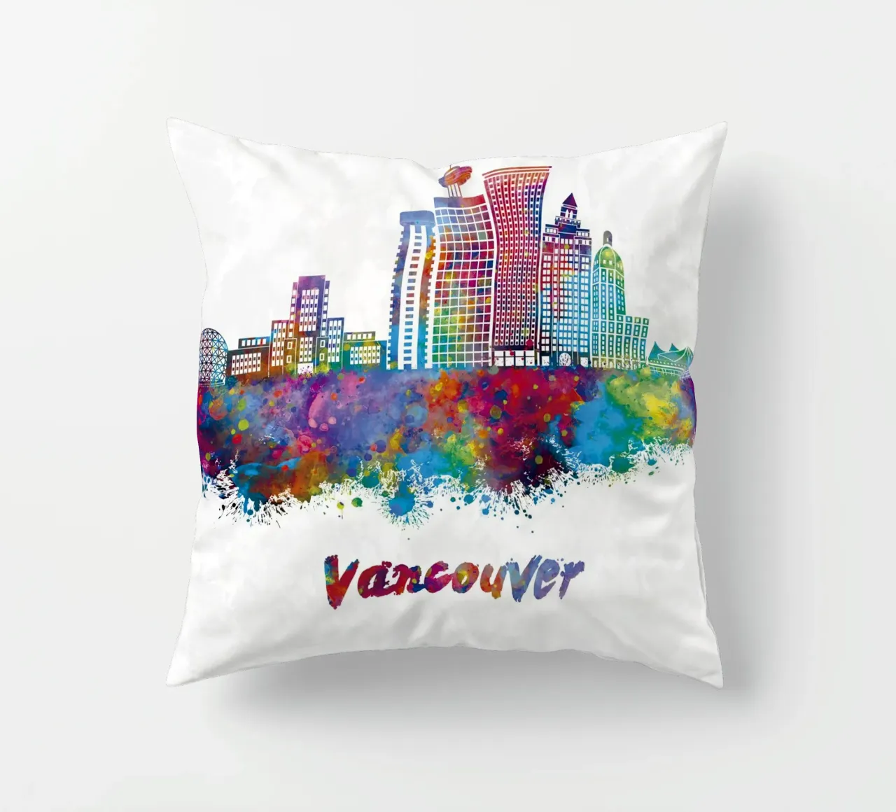 Lo skyline di Vancouver in acquerello cuscino da ARTVI-SHOP