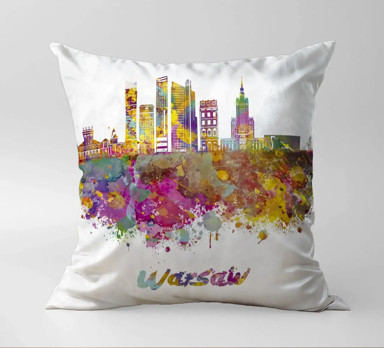 Lo skyline di Varsavia in acquerello cuscino da ARTVI-SHOP