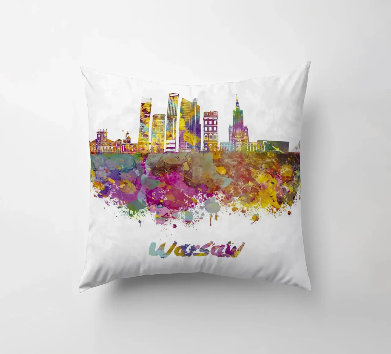 Lo skyline di Varsavia in acquerello cuscino da ARTVI-SHOP