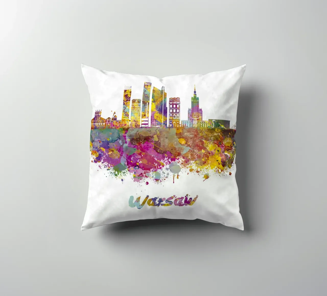 Lo skyline di Varsavia in acquerello cuscino da ARTVI-SHOP