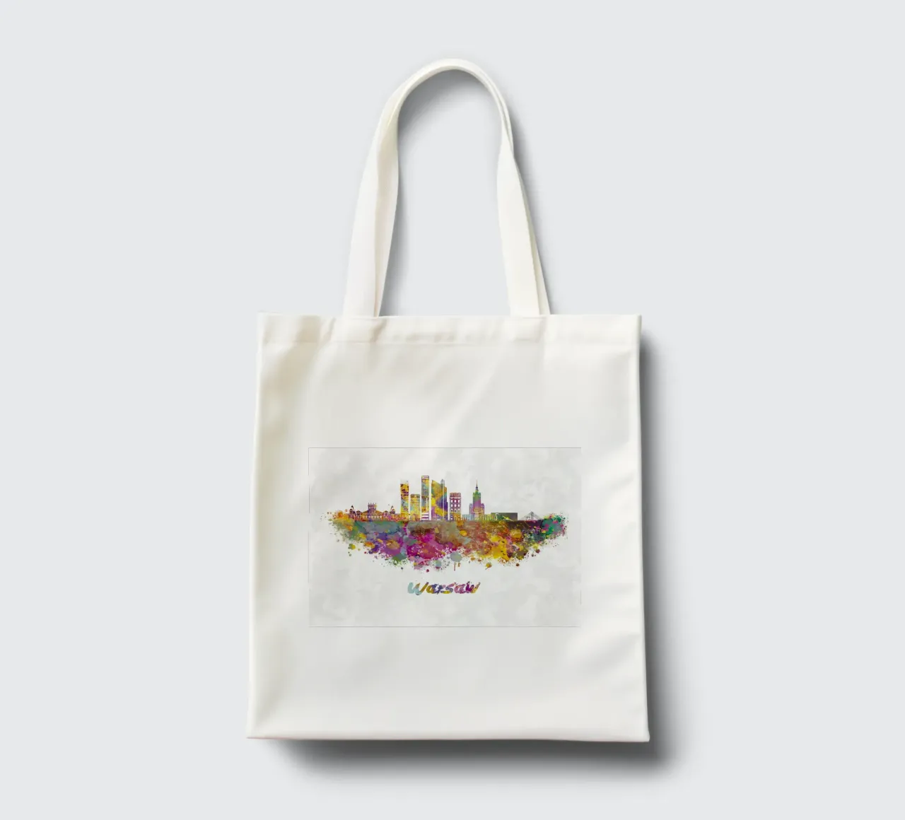 Lo skyline di Varsavia in acquerello borsa in juta da 🎁 ARTVI-SHOP