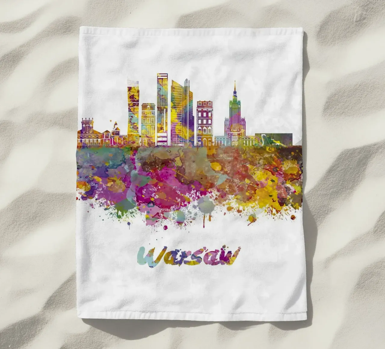 Lo skyline di Varsavia in acquerello telo mare da ARTVI-SHOP