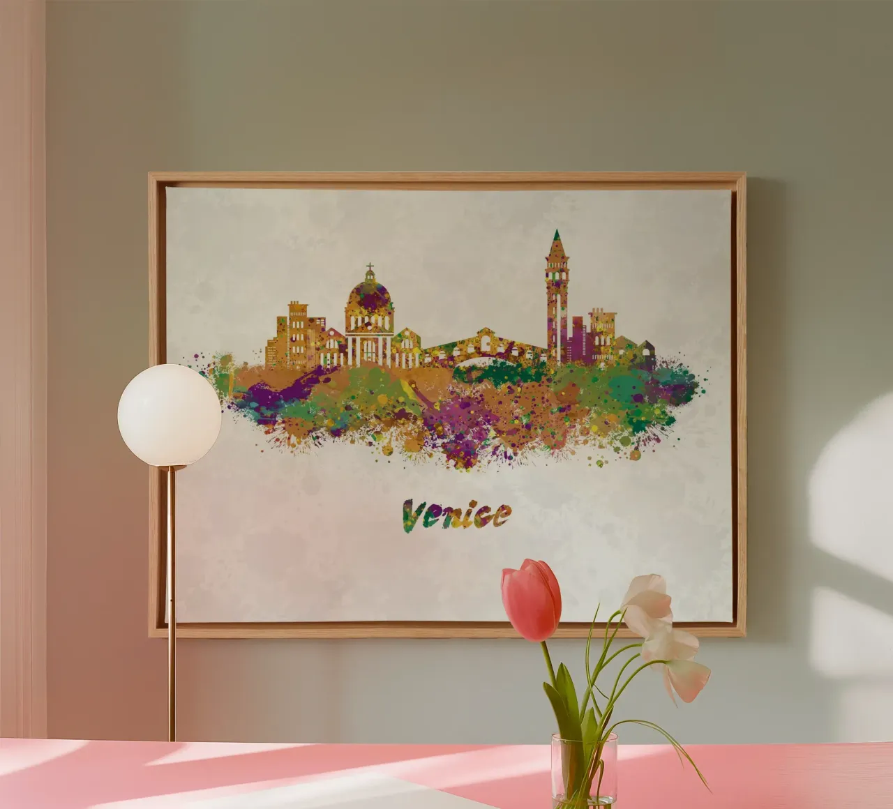 Lo skyline di Venezia in acquerello tela con Cornice a cassetta da 🎁 ARTVI-SHOP