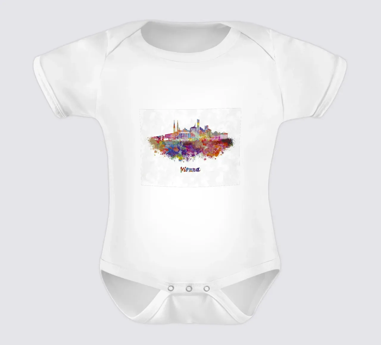 Lo skyline di Vienna in acquerello body neonato maniche corte da 🎁 ARTVI-SHOP