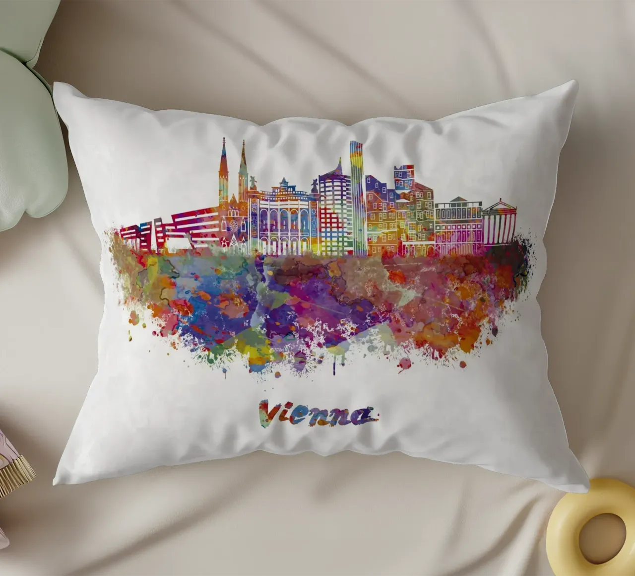 Lo skyline di Vienna in acquerello cuscino da 🎁 ARTVI-SHOP