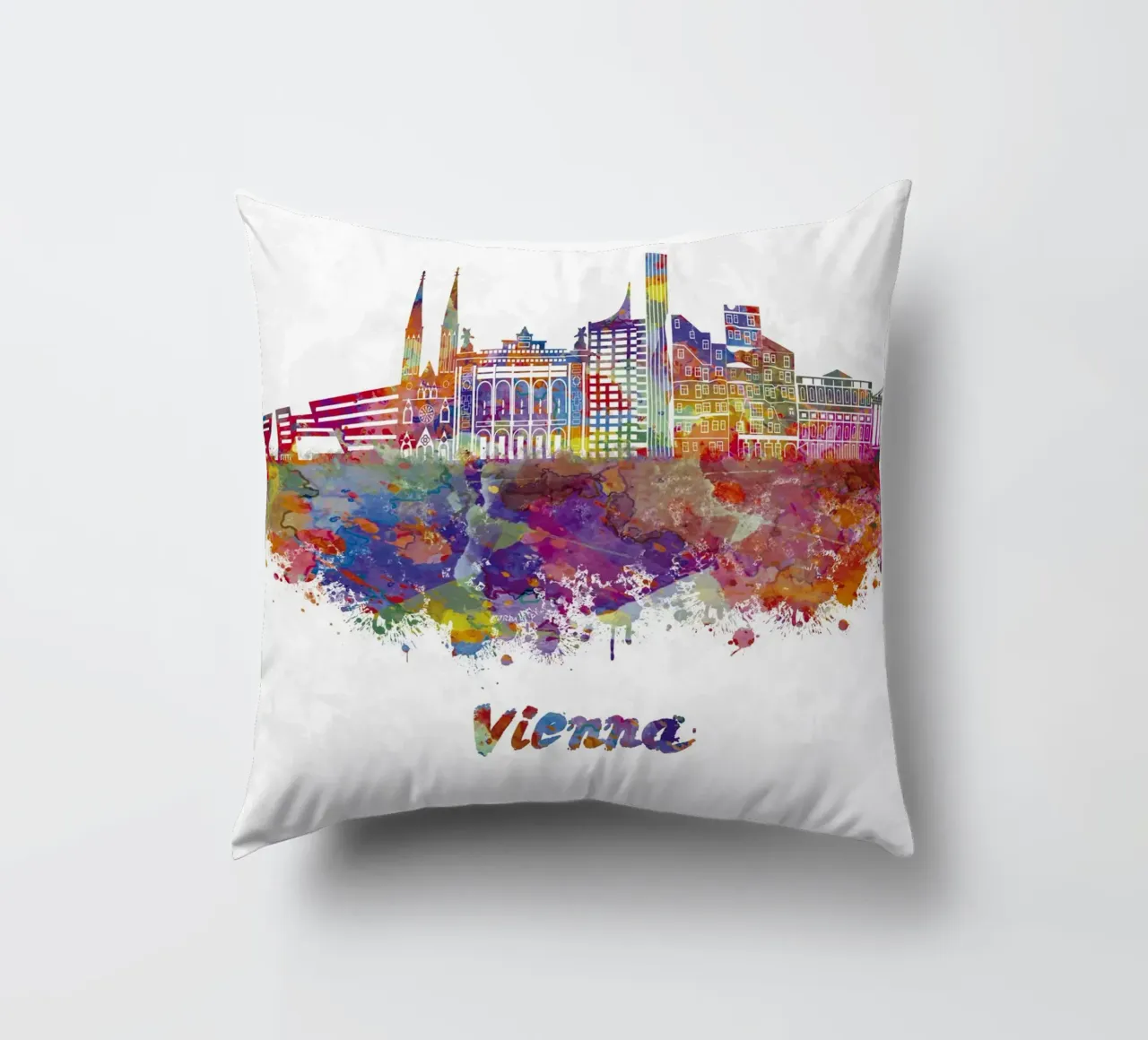 Lo skyline di Vienna in acquerello cuscino da 🎁 ARTVI-SHOP