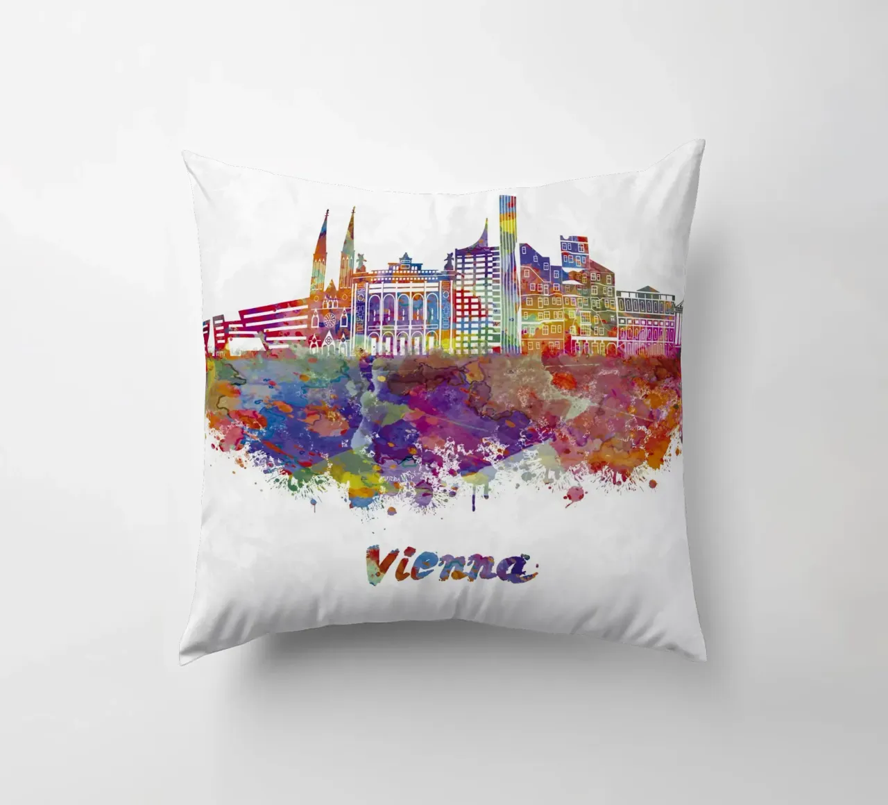 Lo skyline di Vienna in acquerello cuscino da 🎁 ARTVI-SHOP