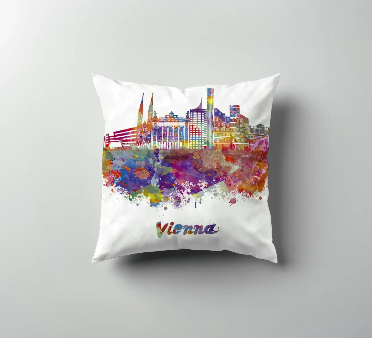 Lo skyline di Vienna in acquerello cuscino da 🎁 ARTVI-SHOP