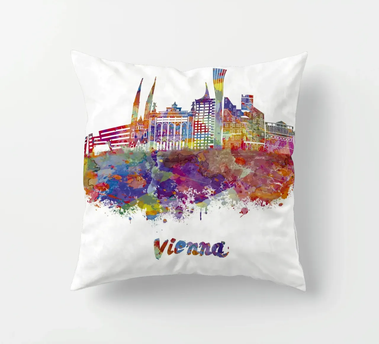 Lo skyline di Vienna in acquerello cuscino da 🎁 ARTVI-SHOP