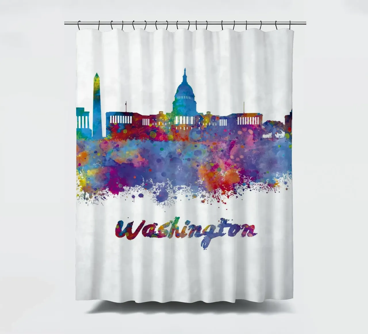 Skyline di Washington in acquerello tenda da doccia da 🎁 ARTVI-SHOP