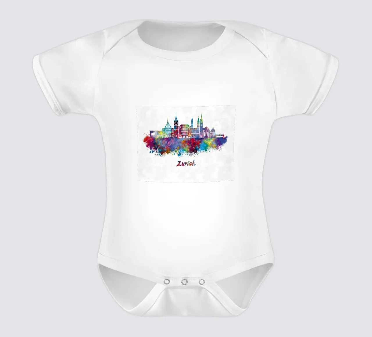Lo skyline di Zurigo in acquerello body neonato maniche corte da ARTVI-SHOP
